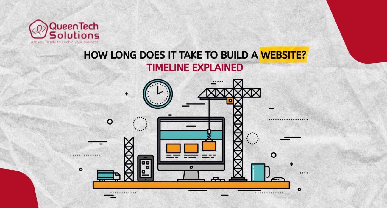 Infographic showing how long does it take to build a website, including stages for planning, UI/UX design, development, and QA testing for 2026.