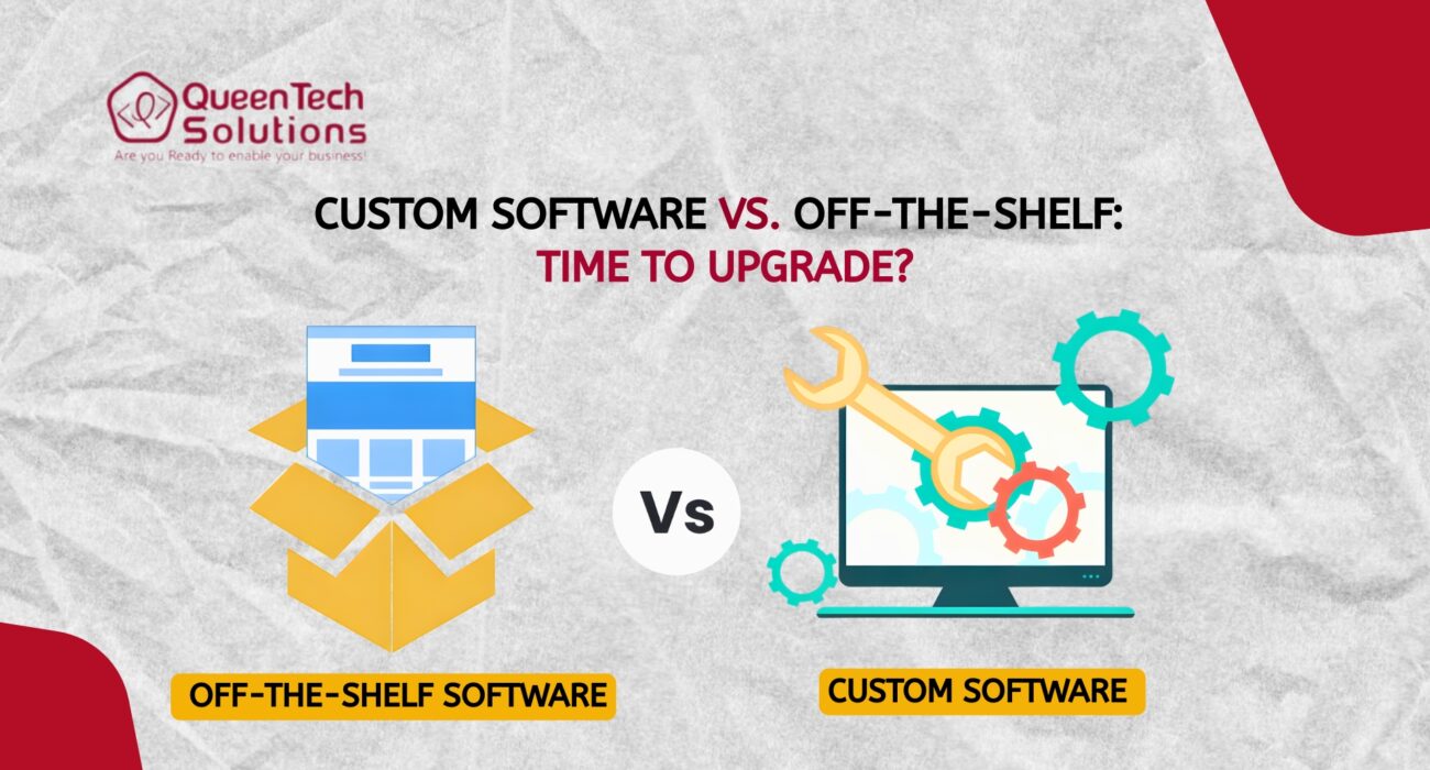 Illustration of a gears icon representing Custom Software vs. Off-the-Shelf development choices for businesses.