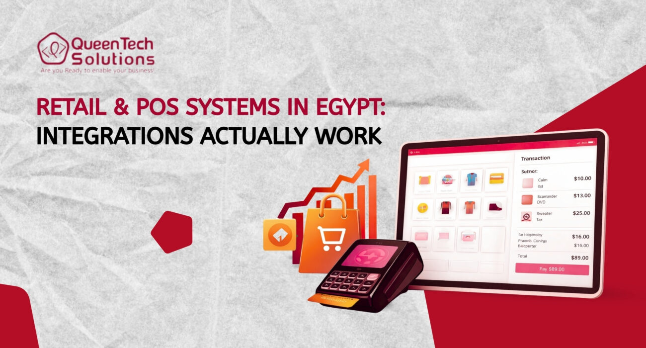 A 3D illustration of a shopping cart filled with colorful spheres, representing advanced Retail & POS systems in Egypt.