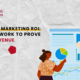 An illustration of two marketing professionals reviewing a digital dashboard with charts and graphs to prove Content Marketing ROI.