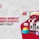 A 3D illustration of a smartphone transformed into an online storefront with shopping bags, delivery boxes, and payment cards, representing e-commerce website development in Egypt.