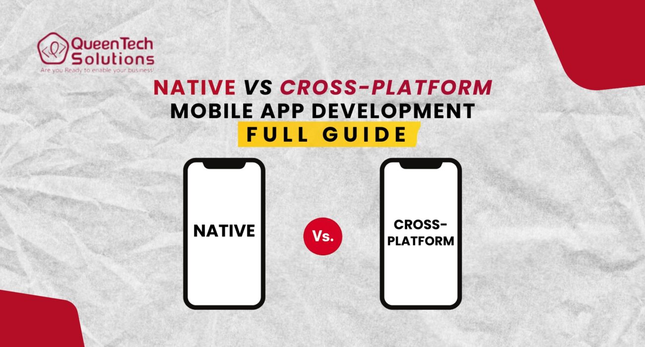 A comparative graphic displaying two smartphones side-by-side labeled Native vs Cross-Platform to represent native vs cross-platform app development options.